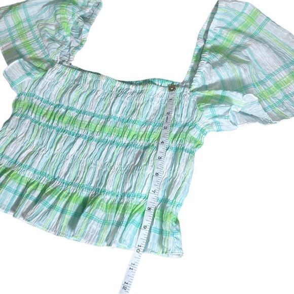 Zara smocked crop top puff sleeve green size large - Picture 9 of 11
